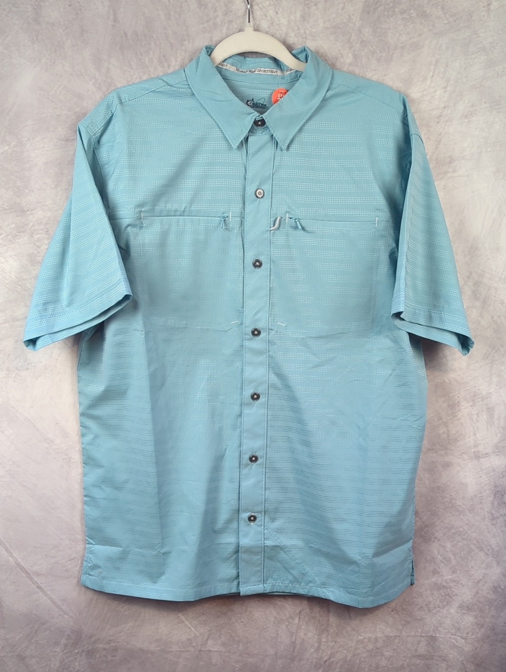 World Wide Sportsman Men's L Blue Short Sleeve Fishing Shirt UPF 30 Vented